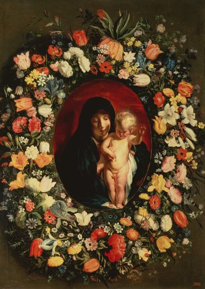 花で花輪を捧げたマドンナと子、1618年頃 作： Jacob Jordaens